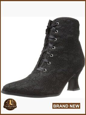 Women's Ankle Bootie with Block Heel - Pointed Toe - Slip-On Style